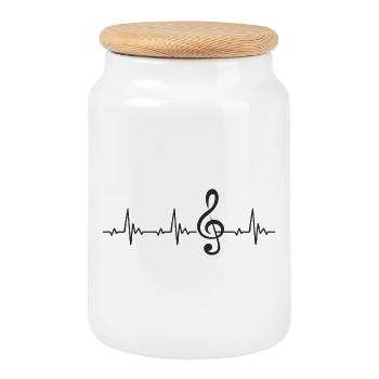 Notenschlüssel Violinschlüssel Heartbeat Puls EKG - Keksdose mit Holzdeckel - Weiß - Vorne
