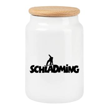 Schladming Snowboard Snowboarder - Keksdose mit Holzdeckel - Weiß - Vorne