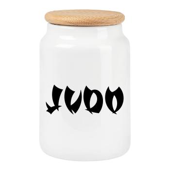 judo - Boîte à biscuits avec couvercle en bois - blanc - Devant