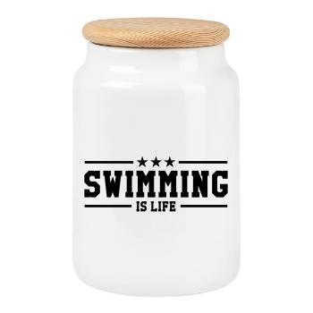 swimming is life ! - Boîte à biscuits avec couvercle en bois - blanc - Devant