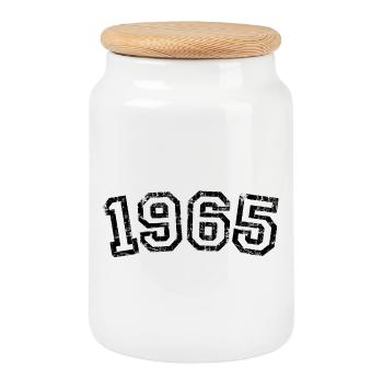 Né en 1965 Anniversaire Année - Boîte à biscuits avec couvercle en bois - blanc - Devant