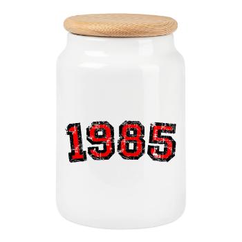 Année 1985 Année anniversaire - Boîte à biscuits avec couvercle en bois - blanc - Devant