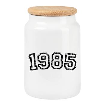 Année 1985 Année anniversaire - Boîte à biscuits avec couvercle en bois - blanc - Devant