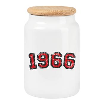 Né en 1966 Anniversaire Année - Boîte à biscuits avec couvercle en bois - blanc - Devant