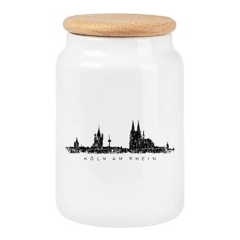 Köln am Rhein Kölner Skyline (Vintage Schwarz) - Keksdose mit Holzdeckel - Weiß - Vorne
