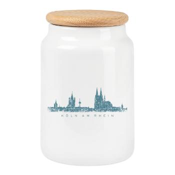 Köln am Rhein Kölner Skyline (Vintage Blau) - Keksdose mit Holzdeckel - Weiß - Vorne