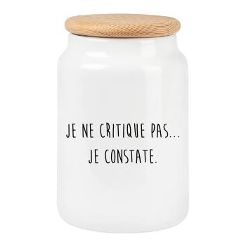 Je ne critique pas je constate / Humour / Drôle - Boîte à biscuits avec couvercle en bois - blanc - Devant