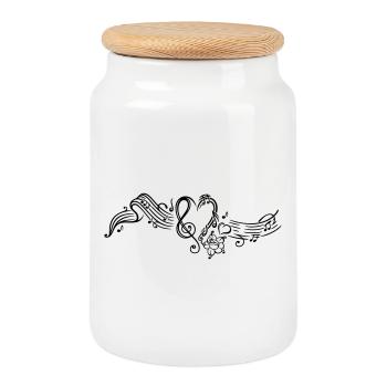 Sheet music with music notes, clef and flowers - Cookie Jar with Wooden Lid - white - Front