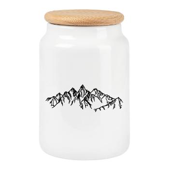 Berge Schwarze Silhouetten im Nebel - Keksdose mit Holzdeckel - Weiß - Vorne