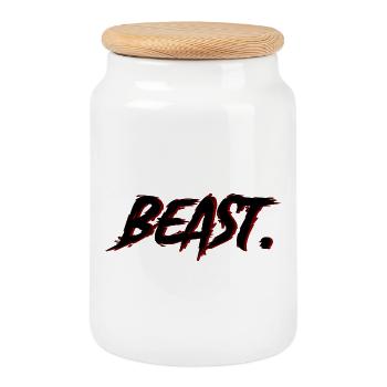Beast Brushstroke Red on Black - Cookie Jar with Wooden Lid - white - Front