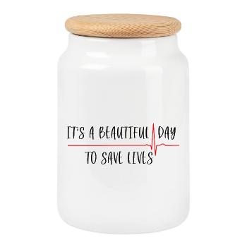 C'est une belle journée pour sauver des vies - Boîte à biscuits avec couvercle en bois - blanc - Devant