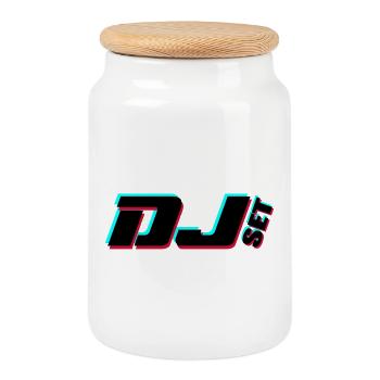 Dj - Cookie Jar with Wooden Lid - white - Front