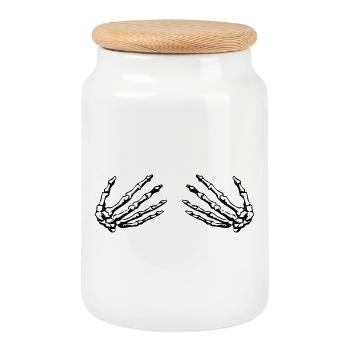 skeleton hands holding boobs - Cookie Jar with Wooden Lid - white - Front