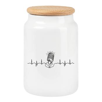 microphone à ligne d’onde - Boîte à biscuits avec couvercle en bois - blanc - Devant