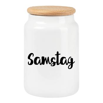 Samstag Wochenende Wochentag Woche - Keksdose mit Holzdeckel - Weiß - Vorne