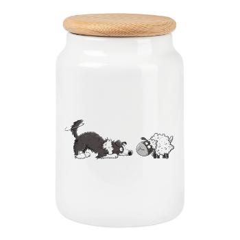 Border Collie And Sheep I Herding Dog Dog Fun - Cookie Jar with Wooden Lid - white - Front