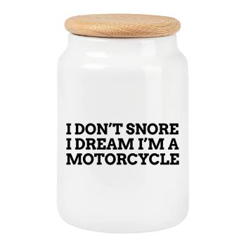 I don't snore I dream Motorcycle 1c - Cookie Jar with Wooden Lid - white - Front