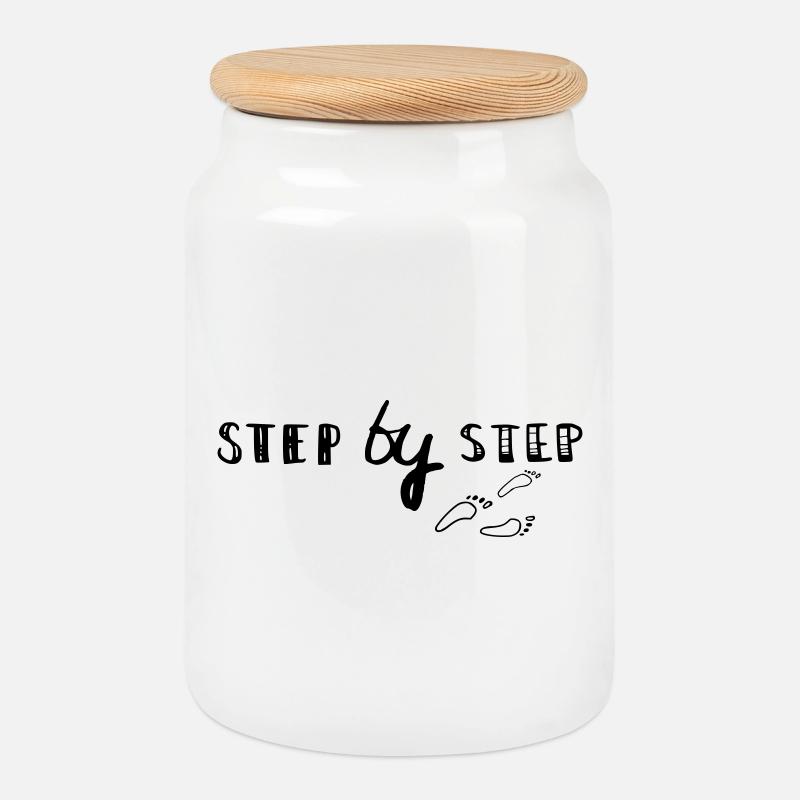 step by step - Cookie Jar with Wooden Lid - white