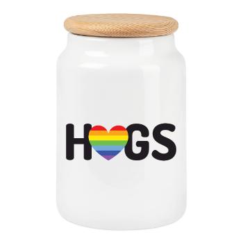 LGBT Hugs - Cookie Jar with Wooden Lid - white - Front