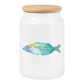 Le poisson coloré brille dans des couleurs délicates - Boîte à biscuits avec couvercle en bois - blanc - Devant