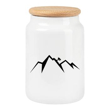 Skiers in mountain scenery - Cookie Jar with Wooden Lid - white - Front