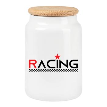 Racing Star - Pilote de course - Car Auto Bike - Boîte à biscuits avec couvercle en bois - blanc - Devant
