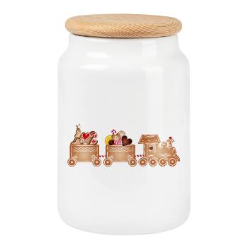 magical gingerbread railway for Christmas - Cookie Jar with Wooden Lid - white - Front