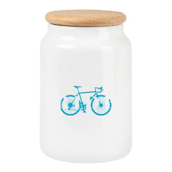 Fahre Fahrrad - Keksdose mit Holzdeckel - Weiß - Vorne