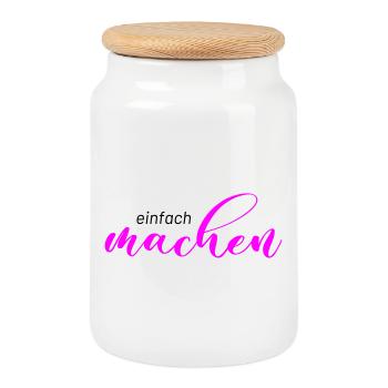 Spruch: einfach machen - Keksdose mit Holzdeckel - Weiß - Vorne