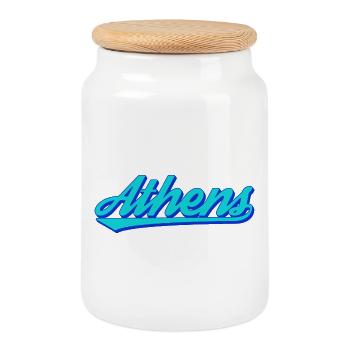 Athens Retro Script - Cookie Jar with Wooden Lid - white - Front
