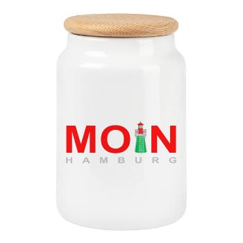 Moin Hamburg, Leuchtturm "Bunthaus" Deutschland - Keksdose mit Holzdeckel - Weiß - Vorne