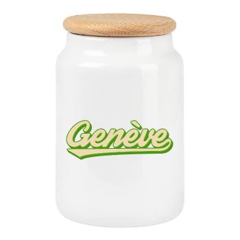 Genève Retro Script Lime - Boîte à biscuits avec couvercle en bois - blanc - Devant