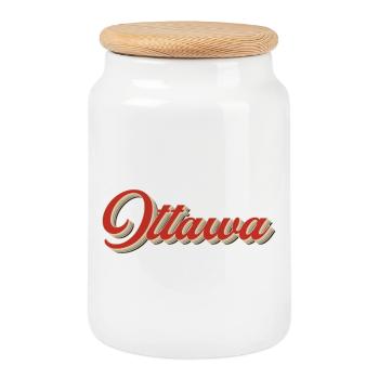 Lettrage Calgary Canada – Typographie rétro - Boîte à biscuits avec couvercle en bois - blanc - Devant