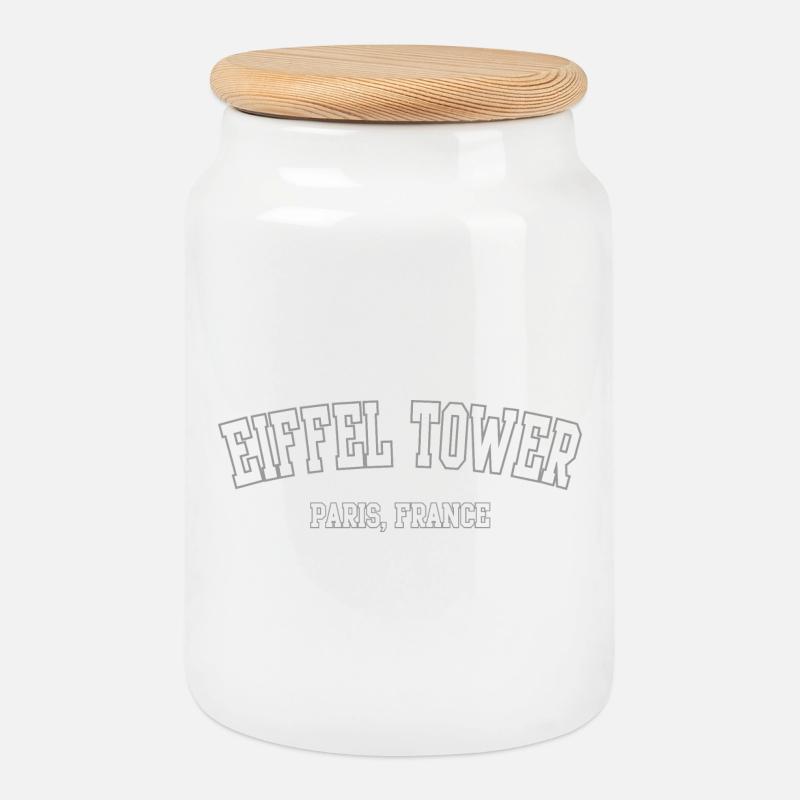 Écusson de la Tour Eiffel à Paris - Boîte à biscuits avec couvercle en bois - blanc