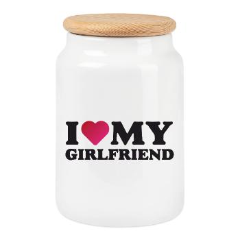 I Love My Girlfriend - Cookie Jar with Wooden Lid - white - Front