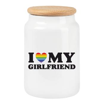 I Love My Girlfriend - LGBTQ - Cookie Jar with Wooden Lid - white - Front