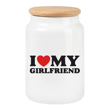 I Love My Girlfriend - Cookie Jar with Wooden Lid - white - Front