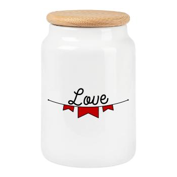 Love - Cookie Jar with Wooden Lid - white - Front