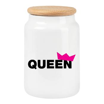 Queen Typo mit Krone / 2 Farben - Keksdose mit Holzdeckel - Weiß - Vorne