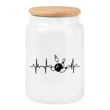 Bowling Heartline ECG - Cookie Jar with Wooden Lid - white - Front
