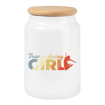 Funny trampoline girl - Cookie Jar with Wooden Lid - white - Front