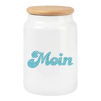 Moin Schuppen Schnörkel Handschrift nordisch Meer - Keksdose mit Holzdeckel - Weiß - Vorne