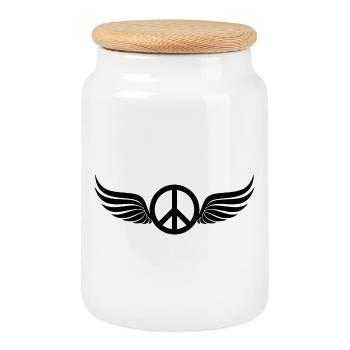 Geflügeltes Hippie Schwarzes Peace-Zeichen - Keksdose mit Holzdeckel - Weiß - Vorne