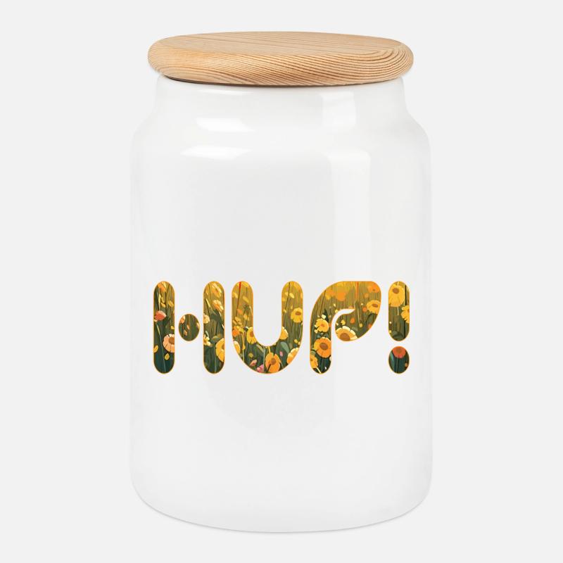 HUP im Blumenfeld - Keksdose mit Holzdeckel - Weiß