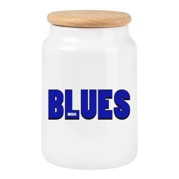 Vibrant Blues Music Typography Design - Cookie Jar with Wooden Lid - white - Front