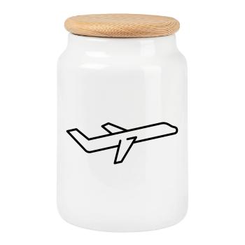Flugzeug Symbol Umriss aufsteigend fliegend - Keksdose mit Holzdeckel - Weiß - Vorne