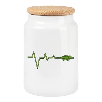 Pouls de crocodile sur ECG au néon - Boîte à biscuits avec couvercle en bois - blanc - Devant