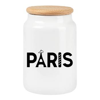 Design Paris baguette bérêt - Boîte à biscuits avec couvercle en bois - blanc - Devant