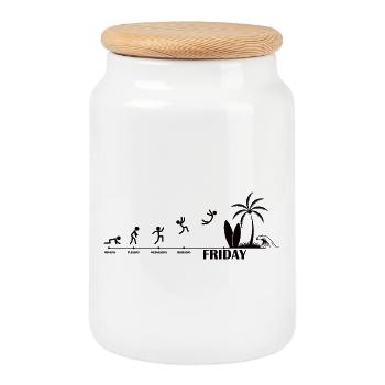 Finally Friday Beach Evolution - Cookie Jar with Wooden Lid - white - Front
