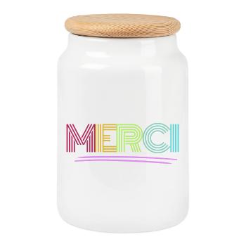 MERCI - Merci - Arc-en-ciel - Merci - Boîte à biscuits avec couvercle en bois - blanc - Devant